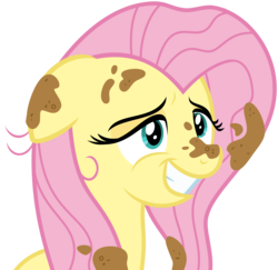 Size: 3082x3000 | Tagged: safe, artist:sollace, fluttershy, a health of information, g4, .svg available, dirty, female, high res, messy mane, mud, show accurate, simple background, smiling, solo, transparent background, vector