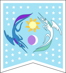 Size: 1000x1116 | Tagged: safe, artist:grabusz, princess celestia, princess luna, g4, flag, flag of equestria, moon, simple background, sun, transparent background, vector