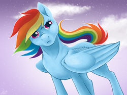 Size: 1024x768 | Tagged: safe, artist:rookuna, rainbow dash, pegasus, pony, g4, female, looking at you, mare, solo