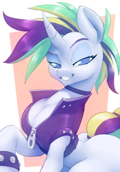 Size: 717x1023 | Tagged: safe, artist:bigdad, rarity, pony, g4, alternate hairstyle, bimbony, female, looking at you, mare, misleading thumbnail, puffed chest, punk, raripunk, smiling