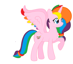 Size: 1440x1256 | Tagged: safe, artist:lalalover4everyt, oc, oc only, oc:rainbow splat, alicorn, pony, colored wings, colored wingtips, female, mare, raised hoof, simple background, solo, white background