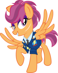 Size: 2418x3001 | Tagged: safe, artist:pixelkitties, edit, vector edit, scootaloo, g4, clothes, cutie mark, female, high res, looking at you, older, older scootaloo, pixelkitties' brilliant autograph media artwork, raised hoof, scar, scootaloo can fly, simple background, solo, transparent background, uniform, vector, wonderbolt scootaloo, wonderbolts, wonderbolts dress uniform, wonderbolts uniform