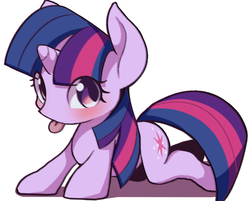 Size: 1241x997 | Tagged: safe, artist:ccc, twilight sparkle, pony, unicorn, g4, blushing, cute, female, looking at you, mare, pixiv, simple background, solo, tongue out, twiabetes, white background