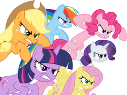 Size: 4007x3002 | Tagged: safe, applejack, fluttershy, pinkie pie, rainbow dash, rarity, twilight sparkle, changeling, earth pony, pegasus, pony, unicorn, a canterlot wedding, g4, disguise, disguised changeling, female, mane six, mare, simple background, transparent background, unicorn twilight, vector