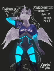 Size: 1150x1500 | Tagged: safe, artist:varllai, alicorn, anthro, animated, commission, cyberpunk, glowing, your character here