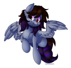 Size: 1935x1850 | Tagged: safe, artist:shyshyoctavia, oc, oc only, pegasus, pony, clothes, fangs, female, heterochromia, mare, simple background, socks, solo, striped socks, transparent background