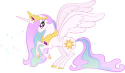 Size: 871x513 | Tagged: safe, artist:lauren faust, color edit, edit, princess celestia, alicorn, pony, g4, alternate hairstyle, cloven hooves, colored, colored hooves, concept art, female, looking up, mare, queen celestia, rearing, simple background, solo, spread wings, vector, what could have been, white background, wings