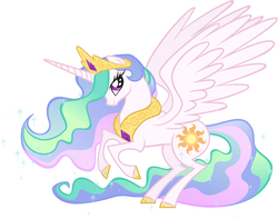 Size: 696x549 | Tagged: safe, artist:lauren faust, color edit, edit, princess celestia, alicorn, pony, g4, cloven hooves, colored, colored hooves, concept art, female, looking up, mare, queen celestia, rearing, simple background, solo, spread wings, traditional art, vector, white background, wings