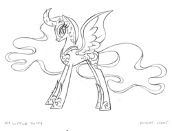 Size: 789x603 | Tagged: safe, artist:lauren faust, nightmare moon, g4, alternate name, concept art, female, monochrome, solo, traditional art