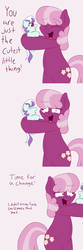 Size: 750x2250 | Tagged: safe, artist:skoon, cheerilee, oc, oc:pixy, pony, oh dat cheerilee, g4, baby, baby pony, bipedal, derp, foal, smelly