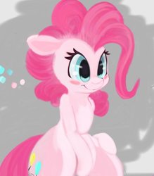 Size: 787x897 | Tagged: safe, artist:tre, pinkie pie, earth pony, pony, g4, blush sticker, blushing, digital art, female, mare, sitting, smiling, solo, wide hips