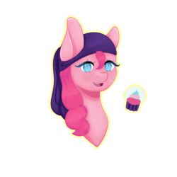 Size: 3000x3000 | Tagged: safe, artist:kittennugget, pinkie pie, earth pony, pony, g4, bust, cupcake, female, food, gypsy pie, high res, portrait, simple background, solo, transparent background