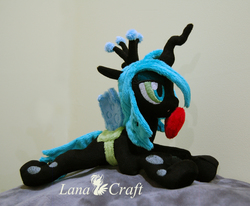 Size: 1900x1565 | Tagged: safe, artist:lanacraft, queen chrysalis, changeling, g4, beanie (plushie), heart, irl, photo, plushie, solo