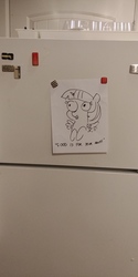 Size: 4160x2080 | Tagged: safe, artist:tjpones, twilight sparkle, alicorn, pony, sparkles! the wonder horse!, g4, bust, captain obvious, female, fridge art (literally), irl, lineart, mare, photo, refrigerator, solo, traditional art, twilight sparkle (alicorn)