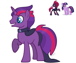 Size: 1342x1116 | Tagged: safe, artist:royalswirls, tempest shadow, twilight sparkle, oc, alicorn, pony, g4, my little pony: the movie, broken horn, female, horn, lesbian, magical lesbian spawn, offspring, parent:tempest shadow, parent:twilight sparkle, parents:tempestlight, ship:tempestlight, shipping, simple background, twilight sparkle (alicorn), white background
