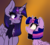 Size: 540x487 | Tagged: safe, artist:duop-qoub, artist:luxaestas, twilight sparkle, alicorn, pony, descended twilight, g4, blushing, clothes, duality, eye contact, female, lidded eyes, looking at each other, looking at someone, mare, scarf, self paradox, self ponidox, smiling, twilight sparkle (alicorn), wings