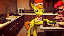 Size: 3840x2160 | Tagged: safe, artist:dj-chopin, carrot cake, pinkie pie, g4, 3d, applejack daniel's, high res, kitchen