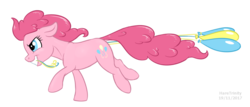 Size: 1150x490 | Tagged: safe, artist:haretrinity, pinkie pie, earth pony, pony, g4, balloon, female, mouth hold, running, simple background, solo, transparent background