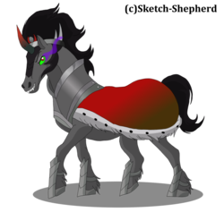 Size: 1024x972 | Tagged: safe, artist:sketch-shepherd, king sombra, pony, unicorn, g4, cloak, clothes, hoers, horseshoes, male, simple background, solo, sombra eyes, stallion, transparent background