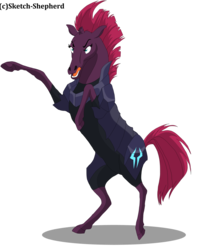 Size: 1024x1282 | Tagged: safe, artist:sketch-shepherd, tempest shadow, pony, g4, my little pony: the movie, broken horn, female, hoers, horn, rearing, simple background, solo, transparent background