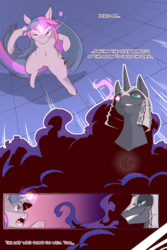 Size: 1280x1920 | Tagged: safe, artist:cold-blooded-twilight, nightmare moon, twilight sparkle, alicorn, pony, unicorn, cold blooded twilight, comic:cold storm, g4, bruised, castle, comic, explicit source, magic, mare in the moon, moon, unicorn twilight