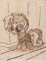 Size: 605x803 | Tagged: safe, artist:malte279, sweetie belle, g4, pyrography, show stoppers outfit, stage, traditional art