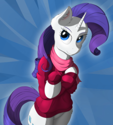 Size: 2556x2824 | Tagged: safe, artist:cluvry, rarity, pony, unicorn, g4, clothes, crossed hooves, female, high res, hind legs, legs together, mare, scarf, smiling, solo