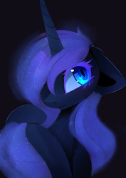 Size: 1580x2234 | Tagged: safe, artist:magnaluna, nightmare moon, princess luna, alicorn, pony, blushing, chest fluff, cute, female, floppy ears, fluffy, gradient background, heart eyes, hug, leg fluff, looking away, looking up, lunabetes, mare, missing accessory, moonabetes, nightmare luna, shoulder fluff, shy, simple background, sitting, solo, tail hug, wavy mouth, wingding eyes