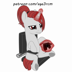 Size: 900x900 | Tagged: safe, artist:age3rcm, oc, oc only, oc:miss final verse, unicorn, animated, chair, controller, female, gaming, magic, magic aura, mare, no sound, nose wrinkle, rage quit, scrunchy face, sitting, steam controller, underhoof, webm