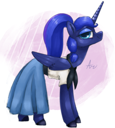 Size: 1974x2193 | Tagged: source needed, safe, artist:ari-the-artist, princess luna, alicorn, pony, g4, clothes, digital art, dress, female, looking at you, mare, signature, solo