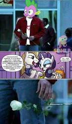 Size: 784x1355 | Tagged: safe, bunny (g4), opalescence, prince blueblood, rarity, spike, dragon, g4, comic, female, male, meme, ship:rariblood, shipping, spanish, straight, translated in the comments