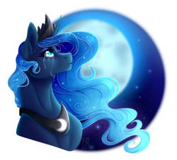 Size: 3178x2873 | Tagged: safe, artist:micky-ann, princess luna, alicorn, pony, g4, crown, crying, female, full moon, high res, jewelry, mare, moon, night, regalia, solo, stars