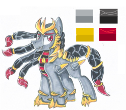 Size: 1448x1260 | Tagged: safe, artist:crystalizedflames, oc, oc only, giratina, original species, pond pony, crossover, male, pokémon, reference sheet, solo, traditional art