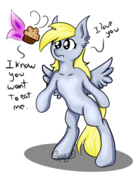 Size: 1409x1828 | Tagged: safe, artist:shamy-crist, derpy hooves, pony, g4, bipedal, female, food, muffin, solo