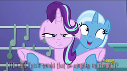 Size: 800x450 | Tagged: safe, edit, edited screencap, screencap, starlight glimmer, trixie, all bottled up, g4, don bluth, floppy ears, implied murder, rock-a-doodle, trixie's puppeteering
