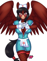Size: 2975x3850 | Tagged: safe, artist:ladypixelheart, oc, oc only, pegasus, anthro, breasts, cleavage, cracking knuckles, high res, latex, nurse