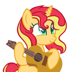 Size: 702x720 | Tagged: safe, artist:mint-light, sunset shimmer, pony, unicorn, g4, alternate hairstyle, base used, female, guitar, hair, mare, ms paint, simple background, transparent background