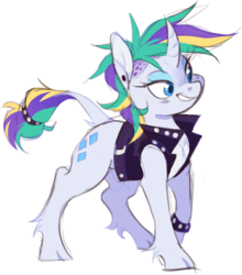 Size: 611x694 | Tagged: safe, artist:xenon, rarity, pony, unicorn, g4, alternate hairstyle, cloven hooves, curved horn, female, horn, leonine tail, mare, punk, raripunk, simple background, solo, transparent background, unshorn fetlocks
