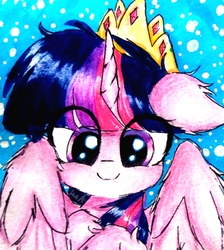 Size: 1900x2120 | Tagged: safe, artist:liaaqila, twilight sparkle, alicorn, pony, g4, crown, cute, female, jewelry, mare, regalia, smiling, solo, traditional art, twiabetes, twilight sparkle (alicorn)