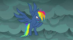 Size: 300x168 | Tagged: safe, screencap, rainbow dash, pegasus, pony, g4, secrets and pies, evil pie hater dash, female, flying, solo, stormcloud