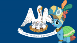 Size: 1920x1080 | Tagged: safe, meadowbrook, bird, pelican, pony, g4, clothes, dress, flag, healer's mask, louisiana, mask, meadowcute, nest, union justice confidence