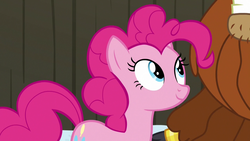 Size: 1280x720 | Tagged: safe, screencap, pinkie pie, prince rutherford, pony, yak, g4, not asking for trouble, smiling