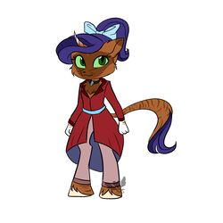 Size: 1500x1500 | Tagged: safe, artist:sapphirescarletta, oc, oc only, cat, g4, my little pony: the movie, bow, clothes, coat, hair bow, offspring, parent:capper dapperpaws, parent:rarity, parents:capperity, ponytail, simple background, solo, white background