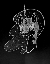 Size: 1836x2347 | Tagged: safe, artist:insanus.ad, nightmare moon, alicorn, pony, g4, armor, black and white, bust, female, grayscale, helmet, looking at you, mare, monochrome, portrait, solo, traditional art