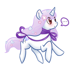 Size: 800x800 | Tagged: safe, artist:susu-kei, oc, oc only, oc:coral, pony, unicorn, bow, female, mare, ribbon, simple background, solo, speech bubble, transparent background