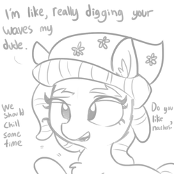 Size: 863x863 | Tagged: safe, artist:tjpones, tree hugger, earth pony, pony, g4, chest fluff, dialogue, ear fluff, female, grayscale, monochrome, simple background, solo, white background