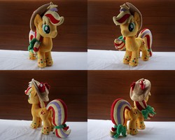 Size: 5120x4096 | Tagged: safe, artist:egalgay, applejack, earth pony, pony, g4, absurd resolution, female, irl, mare, multiple views, photo, plushie, rainbow power, solo