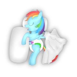 Size: 1700x1700 | Tagged: safe, artist:leadpie, derpibooru exclusive, rainbow dash, pegasus, pony, g4, diaper, female, filly, foal, non-baby in diaper, pillow, simple background, sleeping, solo, transparent background