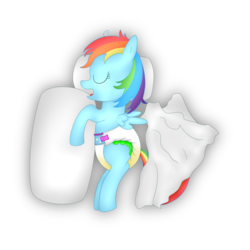 Size: 1700x1700 | Tagged: safe, alternate version, artist:leadpie, derpibooru exclusive, rainbow dash, pegasus, pony, g4, diaper, diaper fetish, female, fetish, filly, foal, non-baby in diaper, pillow, simple background, sleeping, solo, transparent background, urine, wet diaper