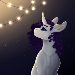 Size: 3000x3000 | Tagged: safe, artist:pndrws, rarity, pony, unicorn, g4, female, high res, mare, night, smiling, solo